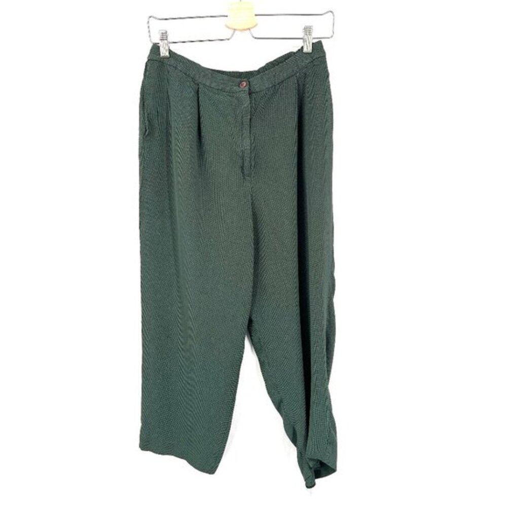 Vintage 90s Tamotsu high rise pleated pants checkered hunter green cottagecore L